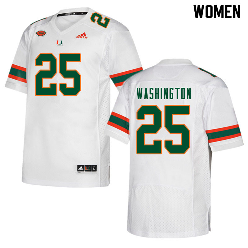 Women #25 Keshawn Washington Miami Hurricanes College Football Jerseys Sale-White - Click Image to Close